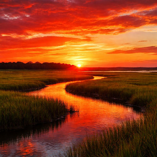 Red sunsets over the coastal marshes