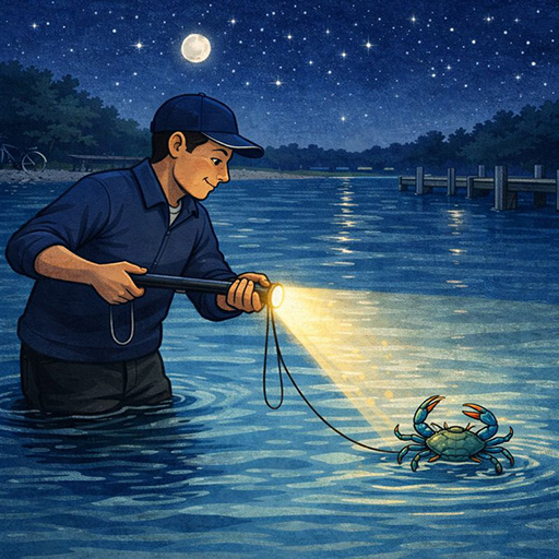 Flashlight crabbing at low tide