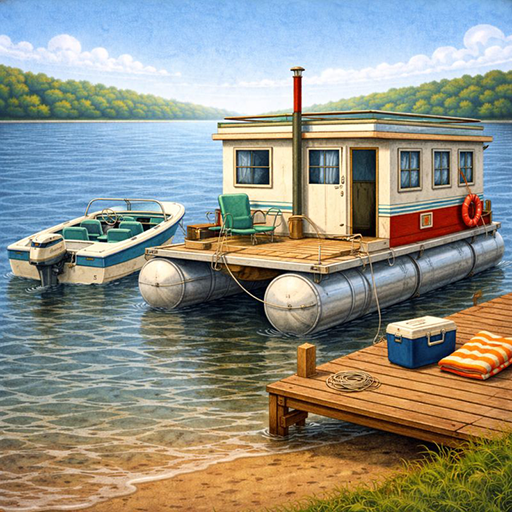 Houseboat and a 1959 Owens 15-foot outboard runabout