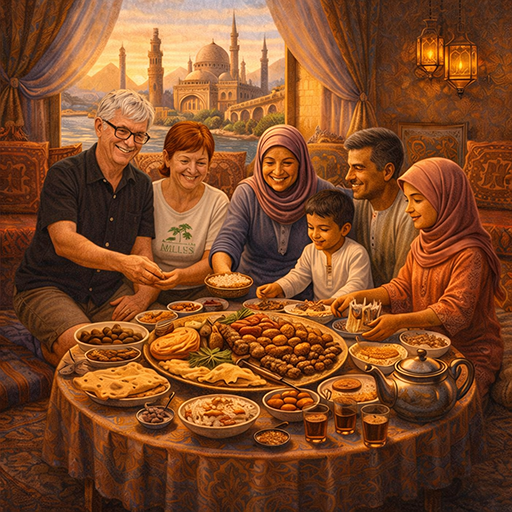 Sharing a meal with a Cairo family