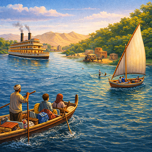 Cruising past villages on the Nile