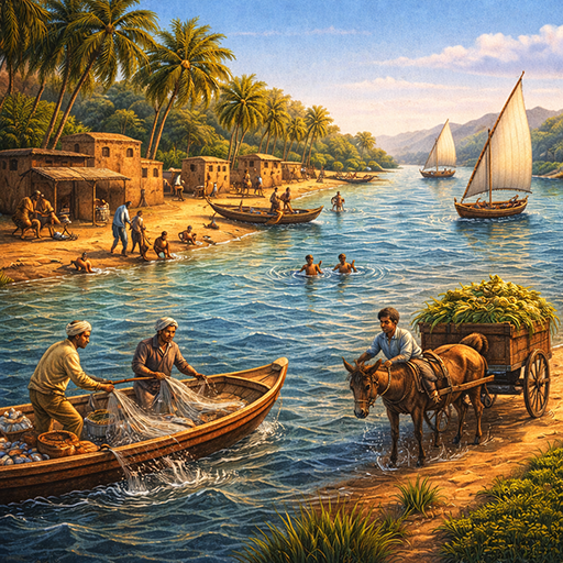 Life along the Nile with boats