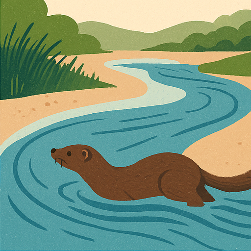Mink crossing river illustration